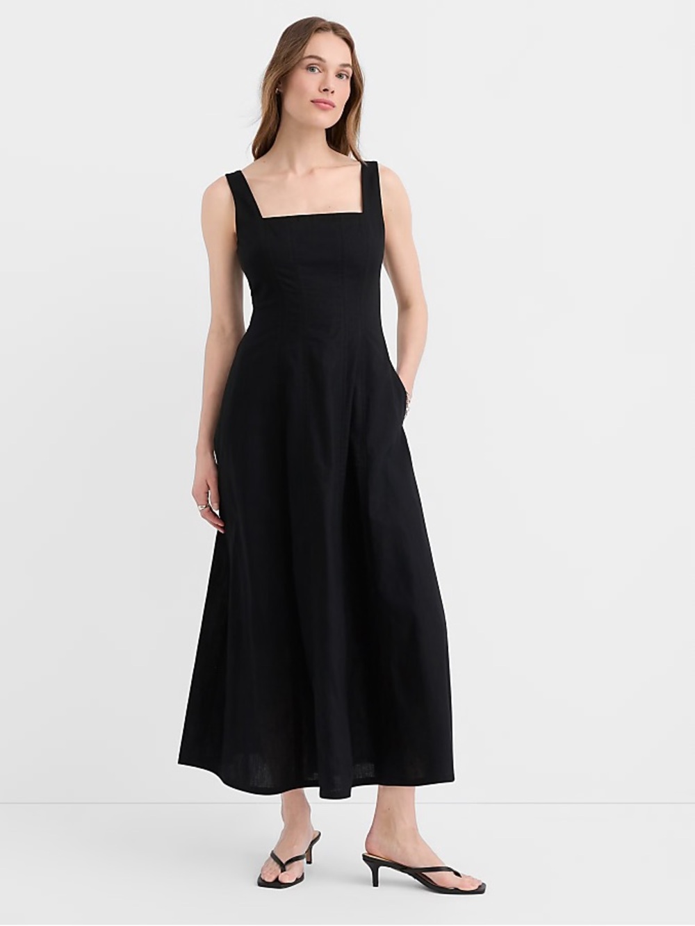 Green Square-Neck Maxi Dress with Wide Straps